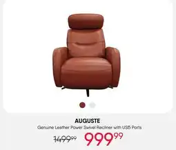 Meubles RD Auguste - Genuine Leather Power Swivel Recliner - Tan offer