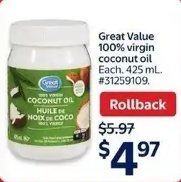 Walmart Great Value 100% virgin coconut oil offer