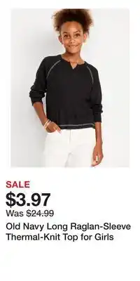 Old Navy Old Navy Long Raglan-Sleeve Thermal-Knit Top for Girls offer
