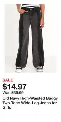 Old Navy Old Navy High-Waisted Baggy Two-Tone Wide-Leg Jeans for Girls offer