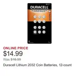 Costco Duracell Lithium 2032 Coin Batteries, 12-count offer