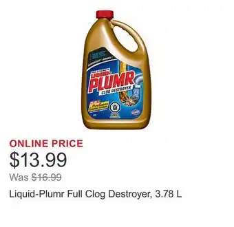 Costco Liquid-Plumr Full Clog Destroyer, 3.78 L offer