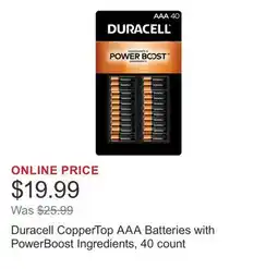 Costco Duracell CopperTop AAA Batteries with PowerBoost Ingredients, 40 count offer
