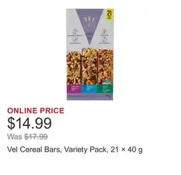 Costco Vel Cereal Bars, Variety Pack, 21 × 40 g offer