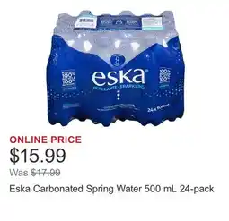 Costco Eska Carbonated Spring Water 500 mL 24-pack offer