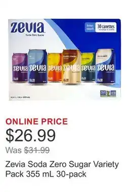 Costco Zevia Soda Zero Sugar Variety Pack 355 mL 30-pack offer