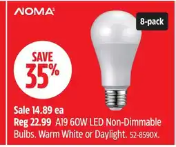 Canadian Tire Noma A19 60W LED Non-Dimmable Bulbs offer
