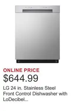 Costco LG 24 in. Stainless Steel Front Control Dishwasher with LoDecibel Operation and Dynamic Drys offer