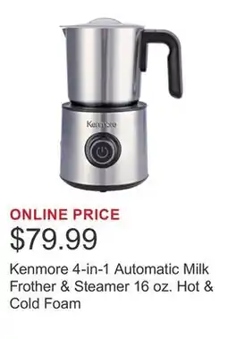 Costco Kenmore 4-in-1 Automatic Milk Frother & Steamer 16 oz. Hot & Cold Foam offer