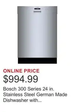 Costco Bosch 300 Series 24 in. Stainless Steel German Made Dishwasher with Third Rack offer