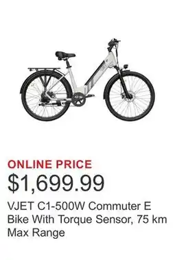 Costco VJET C1-500W Commuter E Bike With Torque Sensor, 75 km Max Range offer