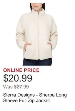 Costco Sierra Designs - Sherpa Long Sleeve Full Zip Jacket offer