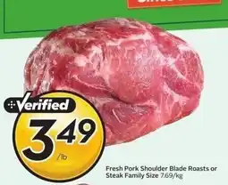 Sobeys Fresh Pork Shoulder Blade Roasts or Steak Family Size offer