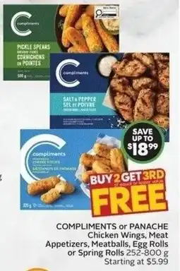 Sobeys COMPLIMENTS or PANACHE Chicken Wings and Meat Appetizers offer