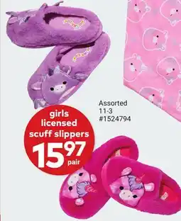 Giant Tiger girls licensed scuff slippers offer