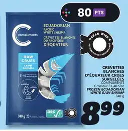 IGA COMPLIMENTS FROZEN ECUADORIAN WHITE RAW SHRIMP offer