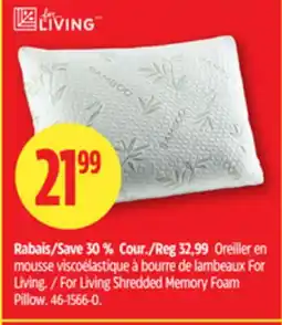 Canadian Tire For Living Shredded Memory Foam Pillow offer