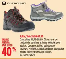 Canadian Tire Outbound Hikers, Sandals and Rain Jackets for Adults offer