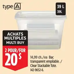 Canadian Tire Type A Clear Stackable Tote offer
