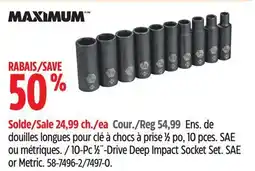 Canadian Tire MAXIMUM 10-Pc 1⁄2˝-Drive Deep Impact Socket Set offer