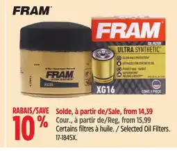 Canadian Tire FRAM Selected Oil Filters offer