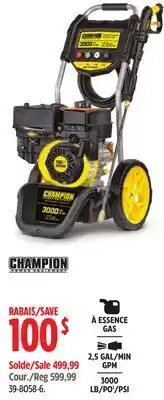 Canadian Tire Champion 3000 PSI 2.5 GPM 196cc Engine Cold Water Wheeled Gas Pressure Washer offer