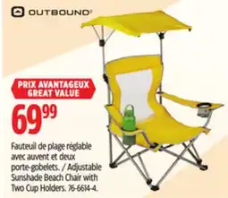 Canadian Tire Outbound Adjustable Sunshade Beach Chair with Two Cup Holders offer