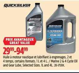 Canadian Tire Quicksilver Marine 2 & 4 Cycle Oil and Gear Lube offer