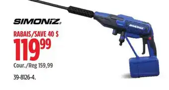 Canadian Tire Simoniz Handheld Cordless Power Washer, Bare Tool offer