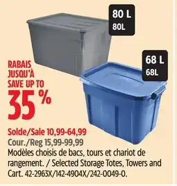 Canadian Tire Rubbermaid Selected Storage Totes, Towers and Cart offer