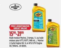 Canadian Tire Pennzoil Marine 2-Cycle Engine Oil, 1L or ATV/UTV Engine Oil, 946mL offer