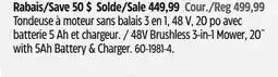 Canadian Tire Yardworks 48v Brushless 3-in 1 Mover, 20 with 5Ah Battery & Charger offer