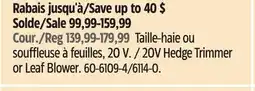 Canadian Tire Certified 20V Hedge Trimmer or Leaf Blower offer