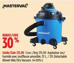 Canadian Tire Mastervac 37L Detachable Blower Wet/Dry Vacuum offer