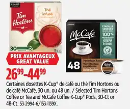 Canadian Tire Selected Tim Hortons Coffee or Tea and McCafe Coffee K-Cup Pods, 30-Ct or 48-Ct offer