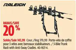 Canadian Tire Raleigh 3-Bike Trunk Rack with Anti-Sway Cradles offer