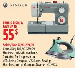 Canadian Tire Singer Selected Sewing Machines, Iron or Garment Steamer offer