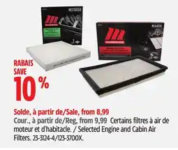Canadian Tire Selected Engine and Cabin Air Filters offer