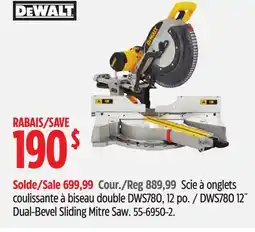 Canadian Tire Dewalt DWS780 12Λ Dual-Bevel Sliding Mitre Saw offer