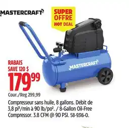 Canadian Tire MASTERCRAFT 8-Gallon Oil-Free Compressor offer