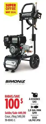 Canadian Tire Simoniz Platinum 3050 PSI 2.8 GPM Gas Pressure Washer with Extension Wand offer