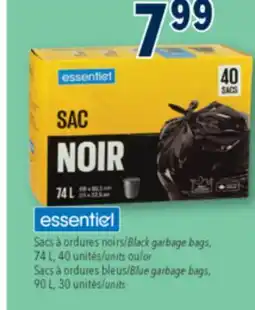Familiprix ESSENTIEL, Black garbage bags, 74 L, 40 units offer