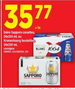 Maxi BIÈRE SAPPORO CANETTES, 24X355 ML OU KRONENBOURG BOUTEILLES, 24X330 ML offer