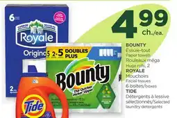 Proxim BOUNTY Paper towels Huge rolls, 2, ROYALE Facial tissues 6 boxes or TIDE Selected laundry detergents offer