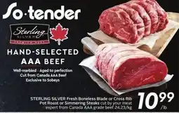 Sobeys Sterling silver fresh boneless blade or cross rib pot roast or simmering steaks offer
