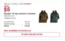 Costco Spyder 1/4 zip women's sweeter offer