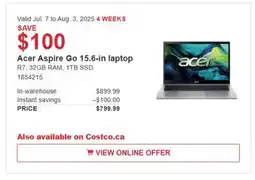 Costco Acer Aspire Go15.6-in laptop offer