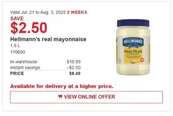 Costco Hellman's real mayonnaise offer