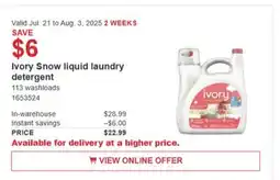 Costco Ivory Sony liquid laundry detergent offer