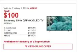 Costco Samsung 65-in Q7F QLED TV offer
